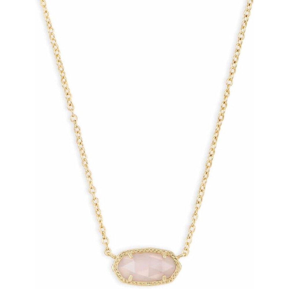 Women's Gold Rose Quartz Plated Dainty Oval Pendant Necklace Fashion Jewelry